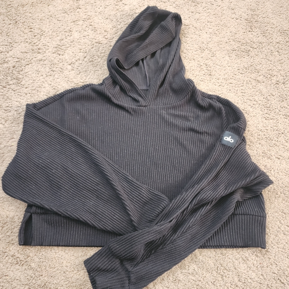 2 ALO Yoga Women's Black Ribbed Hoodies - Picture 6 of 7